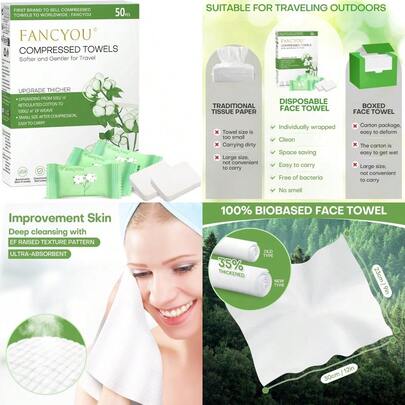 New Disposable Towel Tablets 30X23cm 50 Pcs Individually Wrapped Compressed Facial Tablets Portable Extendable Washcloth Cleasning Towelettes For Personal Beauty Green