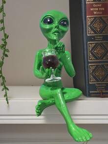 Alien Drinking Beer Sculpture - Amusing Space-Themed Decor, Green Alien Holding Beer Glass. Ideal For Displaying On Desk Or Shelf, Perfect Gift For Sci-Fi Fans | Unique Alien Design | Exquisite Craftsmanship, Alien Decor - Multicolor - View 10