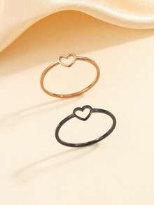 1枚或2枚不锈钢时尚简约女士镂空爱心戒指，适合女士日常佩戴或作为礼物 - 彩色 - 查看 8