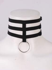 Women's Gothic Punk Style Dark Circle Design Layered Elastic Band Fashion Choker Necklace For Party - Black - View 3