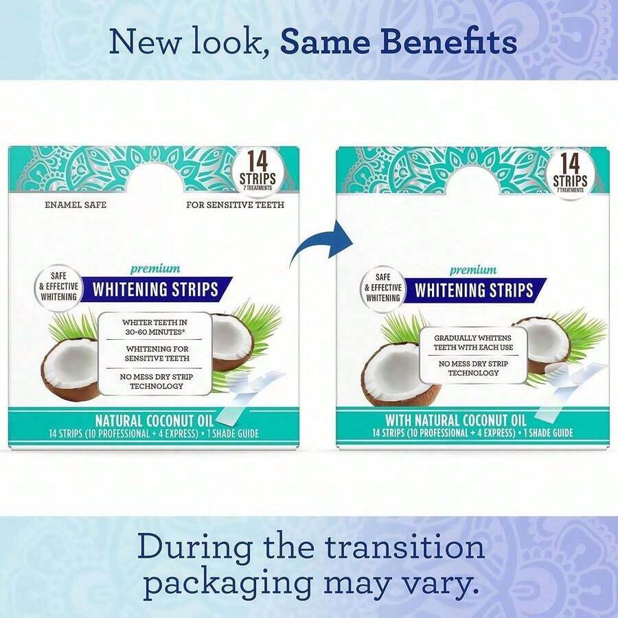 14 Strips GuruNanda Coconut Oil Teeth Whitening Strips Mint, 7-Day Treatment For Yellow Stain Removal NT1W - trắng - Xem 1