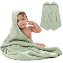 Toalla con Capucha para Adulto Algodón Muselina – Grande y Absorbente para Playa y Baño – Estilo Manta con Capucha, para Adultos(Salvia Paquete de 2 - Bebé) - Multicolor - Ver 1