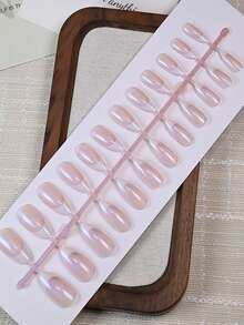 120片法式杏仁形金属镀铬极简短款全覆盖亚克力美甲贴片，女士美甲装饰指甲 - 彩色 - 查看 6