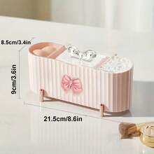 1 Cotton Swab Storage Box, Beauty Storage Box, Three-Compartment Independent Cotton Swab Ball Dispenser, Storage Box, Cotton Pad Storage Container, Bathroom Organizer - Pink - Bow Decoration - Hồng - Xem 5