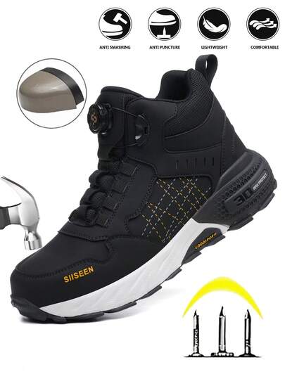 siiseen 1 Pair Utility Style Sports Safety Shoes, Synthetic Leather Lace-Up Puncture & Impact Resistant Work Boots For Men, All Season