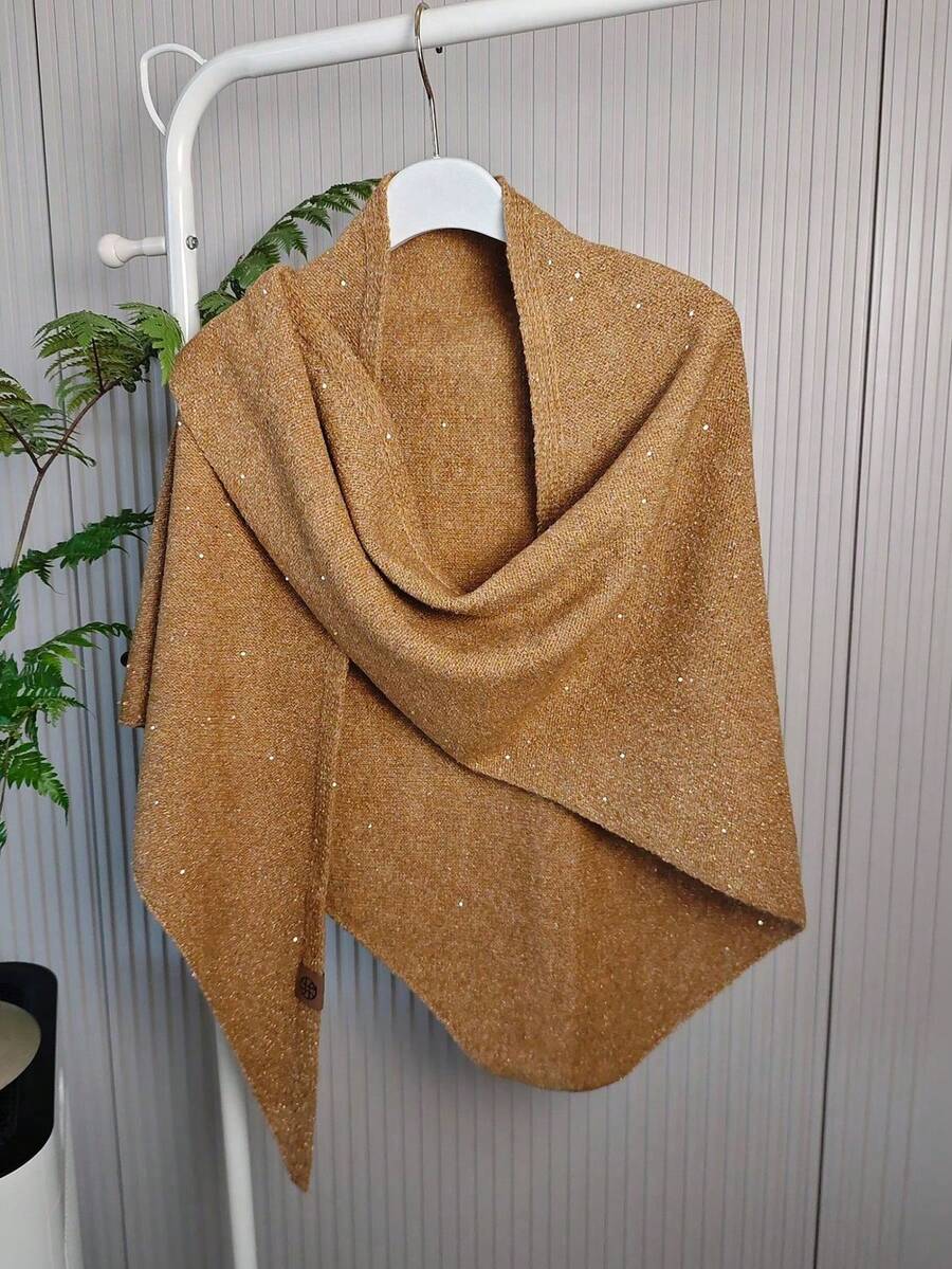 1pc Sequin Solid Color Triangle Scarf Shawl, Korean Style Simple Outerwear Wrap, Warm Infinity Scarf