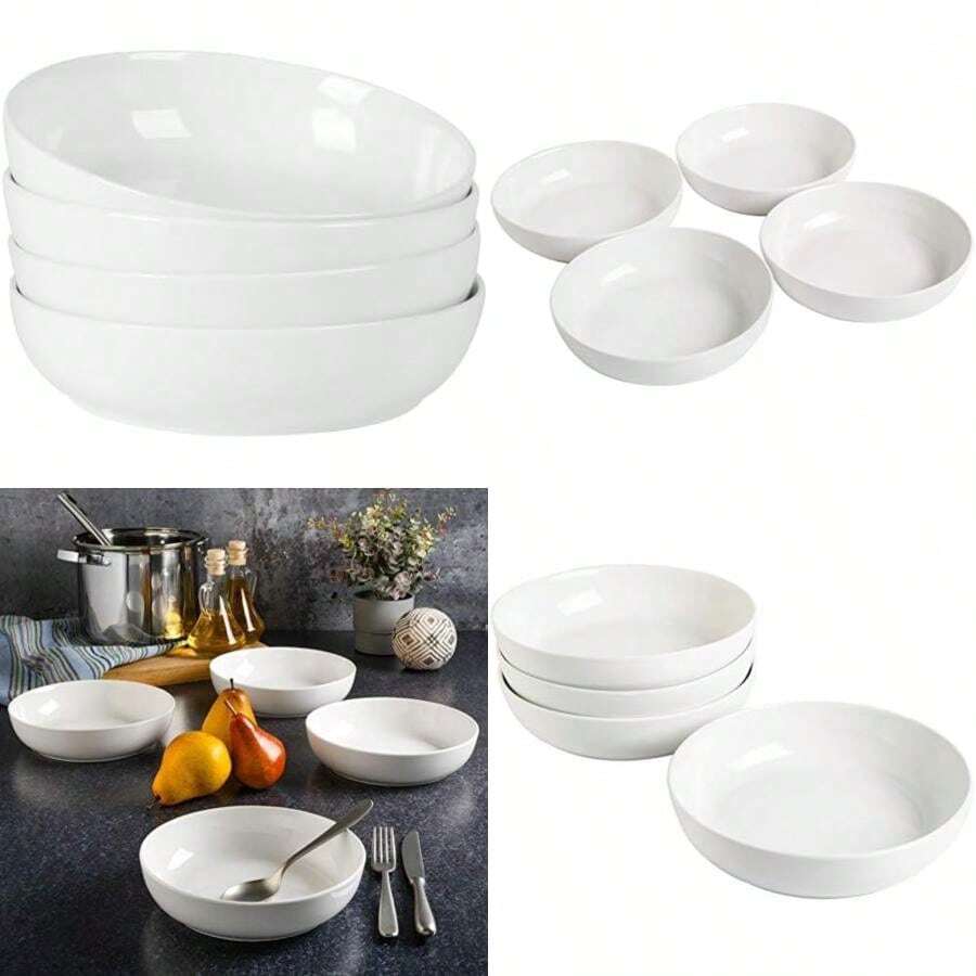Home Zen Buffet - Cuencos para ensaladas de porcelana de cerámica resistente a los rasguños y arañazos de 40 onzas, cuencos para servir, juego de cuencos de sopa, gran capacidad, aptos para(Blanco 4-Piece Pasta Bowl Set) - Multicolor - Ver 1