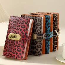 A Leather Money-Saving Notebook With Leopard Print Pattern, Equipped With A Password Lock, Large Capacity, A6-Sized Wallet, Budget Binding Clips With Password Locks, Envelopes And Expense Budget Forms, Cash Organizing Boxes, Budget Savings Money Clips With Cash Envelopes For A6 Size. - Multicolor - View 1