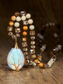 Mala Yoga 108顆珠精緻手工打結水晶墜飾 生命之樹天然石長項鍊 情人節禮物 - 彩色 - 查看 10