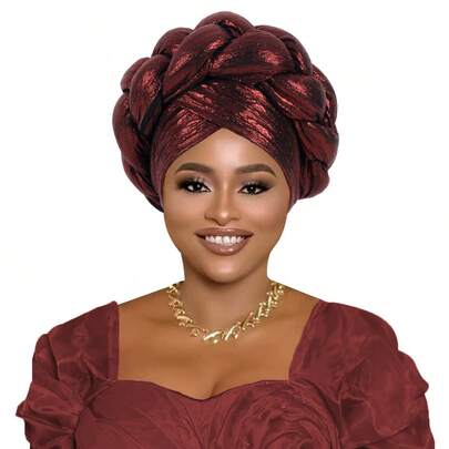 1pc New Turban Hat With Metallic Foil, Headscarf For Women, Criss-Cross Braided Design, Suitable For Weddings, Festivals, Parties, And Home Wear For Abayas Women