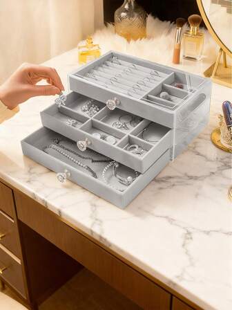 1 st smyckesskrin i akryl med stor kapacitet, förvaringslåda i lådformat med justerbara sammetsfack, lämplig för örhängen, ringar, armband, halsband, perfekt för mors dag-presenter, födelsedagar och årsdagar