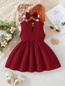 Baby Girl White Lace Ruffle Green Sleeveless Dress + Headband - Burgundy - View 2