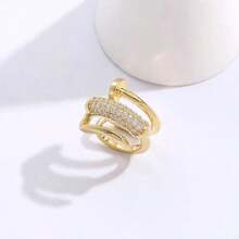 1pc Rhinestone Clip-On Earrings, Minimalist Design, Painless No Piercing Adjustable Earclips For Women