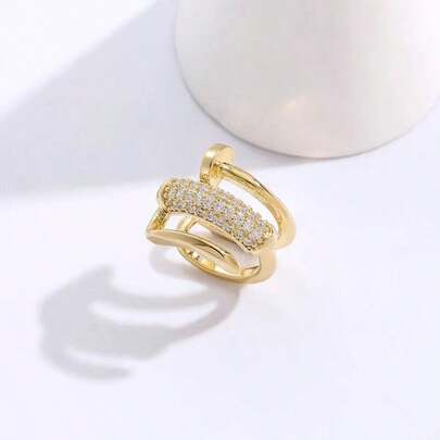 1pc Rhinestone Clip-On Earrings, Minimalist Design, Painless No Piercing Adjustable Earclips For Women