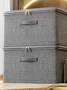 1pc Foldable Zipper Lid Storage Box With Handle, Cube Shaped Organizer Bin For Wardrobe, Toys, Home Use, Large Capacity