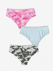 3pcs Women's Camouflage, Skull, Star Printed Comfortable Briefs Set - Multicolor - View 3