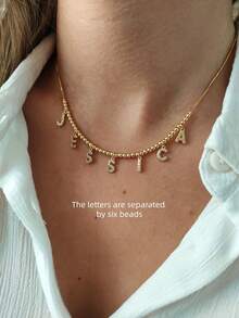 1pc Minimalist Sphere Bead Cubic Zirconia Gold Initial Letter DIY Necklace, Customized Simple Letter Name Necklace, Stainless Steel Initial MAMA Pendant Necklace, Fashionable, Casual, Personalized, Unique Gift For Girlfriend, Mom, Family, Friend, Daughter, Anniversary, Valentine's Day, Mother's Day, Birthday, Graduation, Daily Wear, Wedding, Party - Gold - View 2