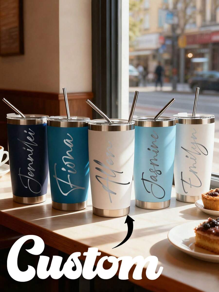 1pc Customized Text Stainless Steel Vacuum Insulated Water Bottle, Personalized Exclusive Tumbler, Keeps Drink Hot/Cold Easy To Clean Stylish, Girls Trip Gifts, Travel Mug, Stainless Steel Mug, Insulated Tumbler, Bridesmaid Tumbler With Straw, Bachelorette Party, Wedding Party Water Glass Gifts, Custom Bridal Cups, - Multicolor - View 1
