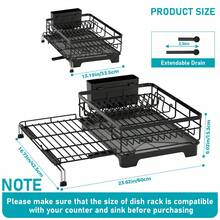 1pcs Expandable Dish Drying Rack Carbon Steel Dish Rack For Kitchen Counter, Space Saving Dish Drainer With Utensil Holder And Drainboard - Black - View 2