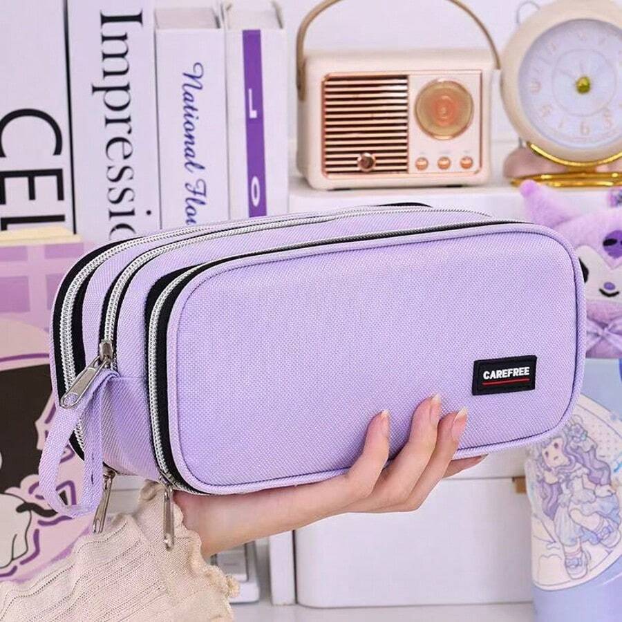 Estuche de lápices con cremallera de gran capacidad, adecuado para adolescentes, estudiantes, bolsa de maquillaje, caja de lápices de escritorio de tela - Multicolor - Ver 1