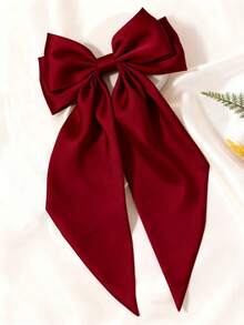 1PC Hair Bows Burgundy Red Bow Headband, Women Large Bow Hair Clip, Ponytail With Large Hair Clip Accessory Elegant Hair Accessories Hair Ribbons For Party, Claw Clips, Hair Slide, Hair Barrettes - Burgundy - View 4