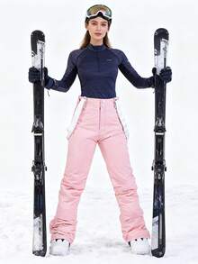 Women's Insulated Ski Pants Set, Men's Winter Ski Pants With Detachable Suspenders, Suitable For Outdoor Activities, Skiing Equipment, Warm Clothing, Sports Style Pants, Reinforced Structure, Functional Snow Suspenders, Durable Snow Gear, Thick, Breathable Ski Wear - 粉色 - 查看 3