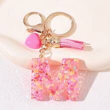 1pc Pink Heart Shaped Creative Keychain, 26pcs A-Z English Letter Children's Bag Accessories, Butterfly Letter Pendant Keychain, Valentine's Day Heart Keychain, Couples Keychain, Gift - Pink - View 9