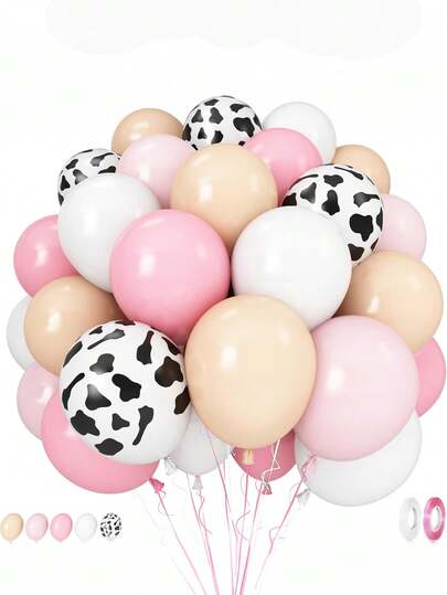30/60pcs Cow Print Balloons, Pink Cow Print Latex Balloons, Pink Cream Beige White Balloons, Suitable For Birthdays, Wedding Showers, Cowboy Sports, And Bachelor Party Decorations
