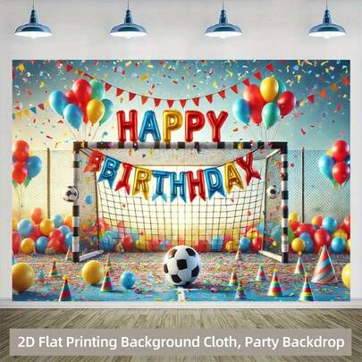 2D Flat, 1 Pc 2D Flat Printed Background Banner, Football Birthday Celebration Backdrop, Multi-Functional Durable Wall Cover, Festive Gift, Suitable For Living Room Bedroom Office Home Outdoor Decoration/Party Decor, Studio Prop, Party Background, Decorative Cloth, Festive Design, Reusable Backdrop, High-Quality Printing, Wall Hanging, Event Decoration, Sports Fan, Event Organizer