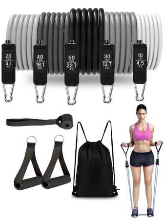 Resistance Bands, Portable Home Gym Accessories With Door Anchor, Handles, Carry Bag, And Leg/Ankle Straps