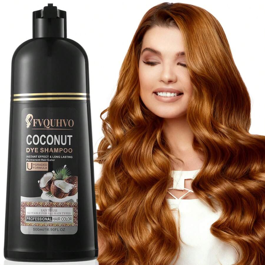 FVQUHVO Golden Brown Hair Dye Shampoo 3 In 1 Coconut Oil For Gray Coverage, Semi-Permanent Color Shampoo For Women Men, Coconut Blonde Hair Color Shampoo For Grey Hair, Instant Long-Lasting Hair Coloring, 500ML- Blonde Brown - Blonde Brown - 查看 1
