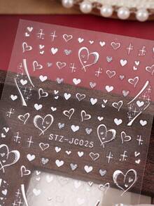 2pcs Gold Silver Heart Nail Art Stickers Decal, Chrome White Heart Nail Decals Foils Self Adhesive Sliders, Charms Valentines Day Designs Sticker For Nails Decorations Manicure Accessories