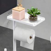 1 Set Of Independent Bathroom Black Tissue Holder With Pole, Storage Tray And Phone Holder - Anti Tipping Design, Stable Toilet Paper Storage Box, Self-Adhesive Installation, Bathroom Accessories, Toilet Paper Holder - Multicolor - View 4