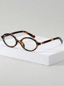 1pc Women's Oval Small Frame Fashionable Street Style Plano Lenses Glasses
