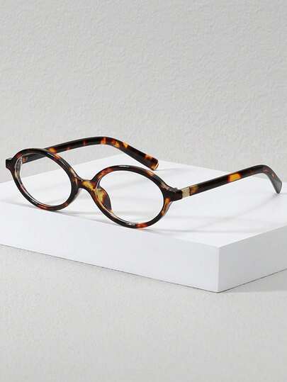 1 件女士椭圆形小框时尚街头风格平光镜片眼镜