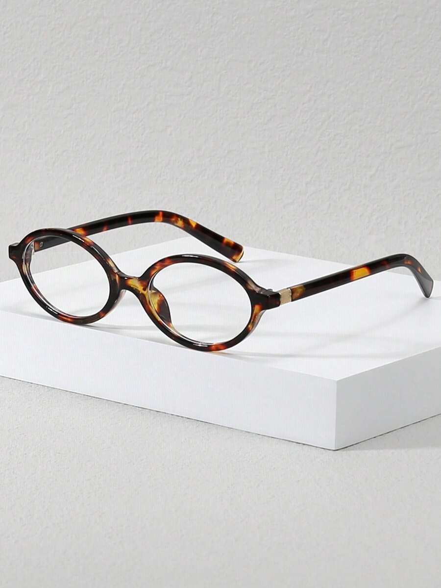 1pc Women's Oval Small Frame Fashionable Street Style Plano Lenses Glasses