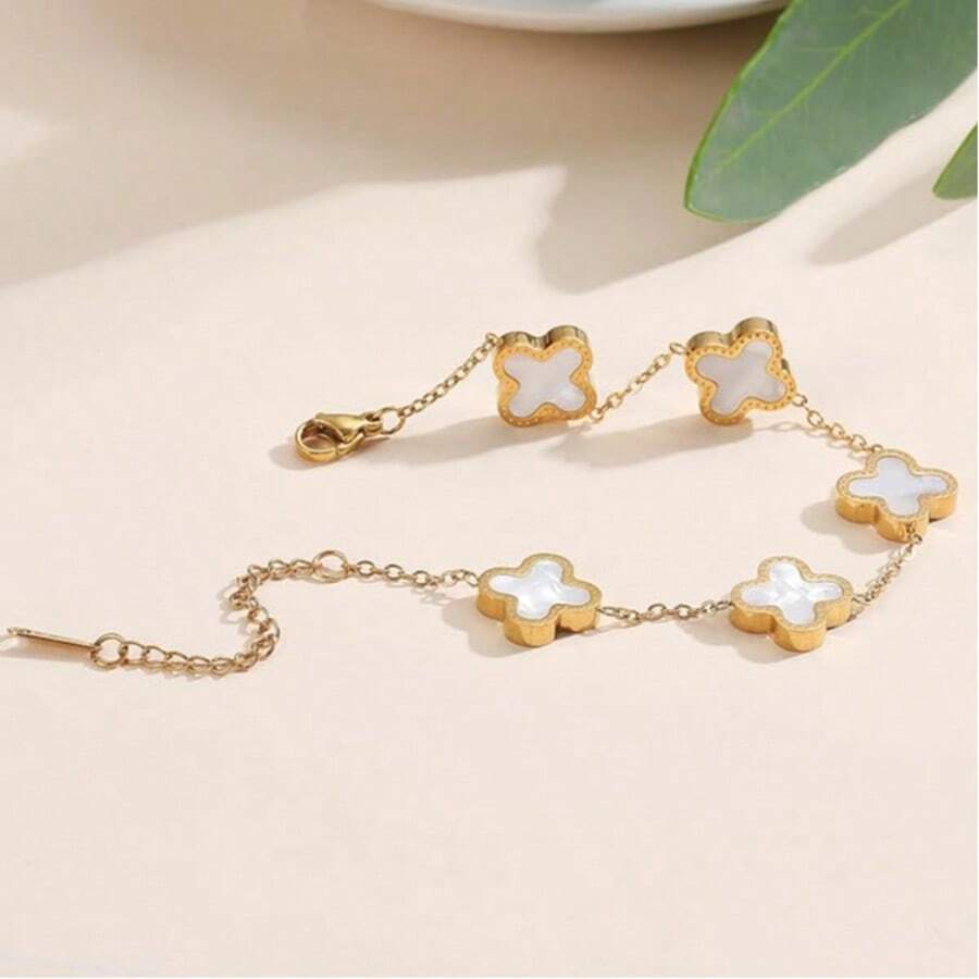 Gold Plated Jewelry Bracelet For Women Van Cleef Non Tarnish Bracelet Charm Flower Bracelet For Women  White-YRSH012 - 白色 - 查看 1
