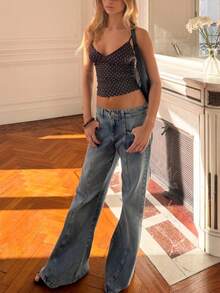 Women Polka Dot Spaghetti Strap Tank Tops Y2K Fairycore Lace Trim Corset Camisole V Neck Slim Cami Tops Cute Lace Trim Crop Tops For Summer Going Out Tops Sweet T-Shirt Casual Streetwear - 黑色 - 查看 6