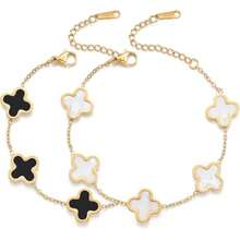 Gold Plated Jewelry Bracelet For Women Van Cleef Non Tarnish Bracelet Charm Flower Bracelet For Women  Black+White-YRSH012 - Đen và trắng - Xem 2