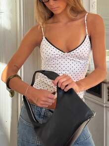 Women Polka Dot Spaghetti Strap Tank Tops Y2K Fairycore Lace Trim Corset Camisole V Neck Slim Cami Tops Cute Lace Trim Crop Tops For Summer Going Out Tops Sweet T-Shirt Casual Streetwear - 白色 - 查看 3