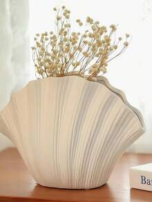 大型贝壳形花瓶 – 现代雕塑扇形设计花瓶，家居装饰，白色吸睛摆件，适用于客厅、玄关和桌面插花，闺蜜礼物，女士礼物 - 彩色 - 查看 5