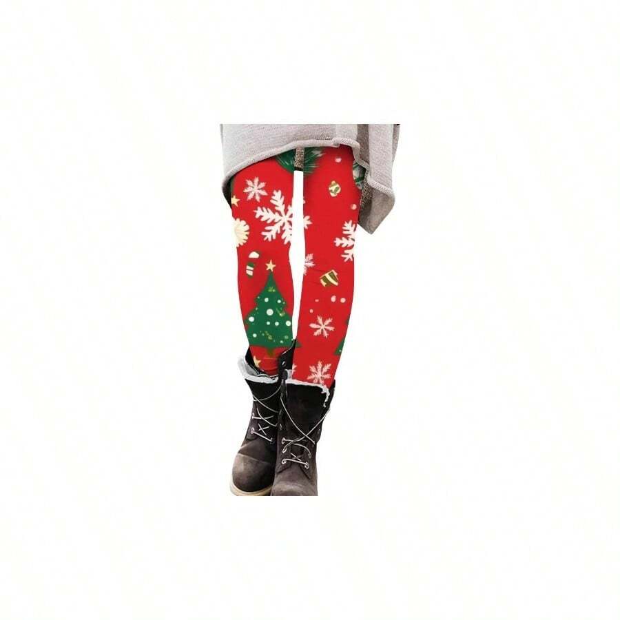 Leggings de Navidad para mujer, cintura alta, estampado de Pap Noel, longitud al tobillo, leggings cmodos, rojo, - inicial - Ver 1