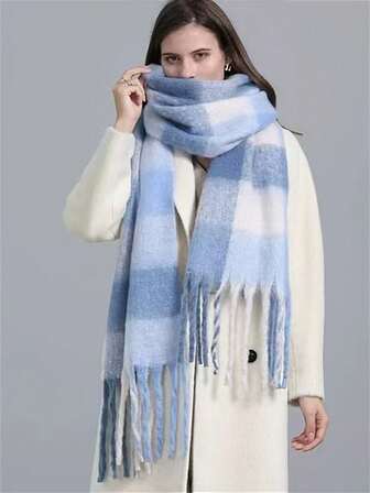 1 pieza Bufanda a cuadros, suave y cálida para otoño/invierno, tamaño pequeño