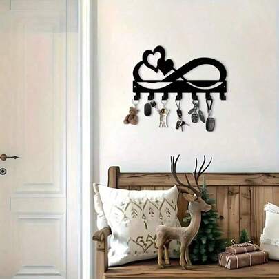 HELLOYOUNG Bohemian Style Metal Infinite Heart-Shaped Key Holder Hook - Black Iron Wall Hanging Organizer, Exquisitely Designed, Convenient And Durable, Suitable For Keys, Jackets, Hats - Very Suitable For Room Decor