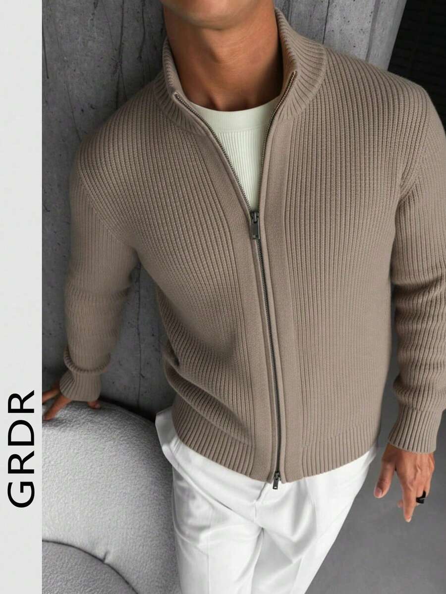 GRDR Men's Casual Long Sleeve Zip-Up Cardigan Sweater, Versatile For Daily Wear