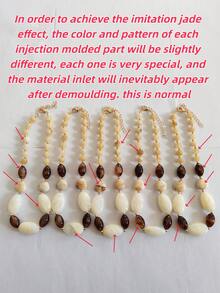 Elegant Vintage Quality Sexy Heart-Shaped Glass Inlaid Pendant With Golden Floral Pattern, Oval Resin With Asymmetrical CCB Metal Beads, Available In Bohemian, Dopamine, Brown Amber, Orange, Purple, Red Large Heart Pendant Necklaces, Asymmetrical Floral Resin Beaded Large Pendant Necklaces, High-End Women Jewelry Necklaces - Multicolor - View 11