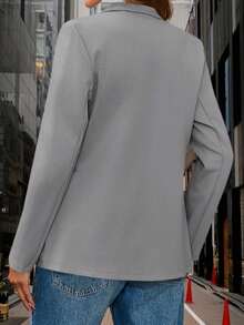Womens Casual Knit Blazer Long Sleeve Open Front Stretchy Work Office Jacket With Pockets - Dark Grey - View 4