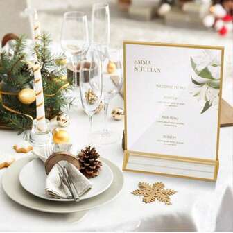 5x7 Gold Acrylic Sign Holder Golden Picture Frames Stand 10Pack Clear Gold Trim 5x7 Standing Tent Bar Menu Flyer Display Frame Table Top Number Holder Wedding Party