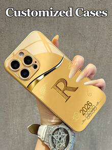 Ốp lưng điện thoại bằng kính cường lực, có thể tùy chỉnh 26 chữ cái và tên, họa tiết mây thời trang, tương thích với iPhone 17 Air/16 Pro Max/15 Pro/14 Plus/13 Pro/12 Pro Max/11/Xs Max/8/7/6 Plus, S24 Ultra/S25 Ultra/A12, mẫu mới cao cấp năm 2026, món quà tuyệt vời nhất dành cho bạn trai, bạn gái và gia đình. Phiên bản quốc tế, không phải phiên bản nội địa. - Vàng - Xem 4