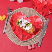 10pcs/20pcs/40pcs/50pcs,Red Valentine's Day Heart-Shaped Disposable Paper Dessert 7inch And 9inch Plates,Chic Red Geometric Faceted Heart Paper Plates,Disposable Party Tableware For Valentine's Day, Wedding Cocktail Hour, Romantic Date Night Celebration - Multicolor C - View 3